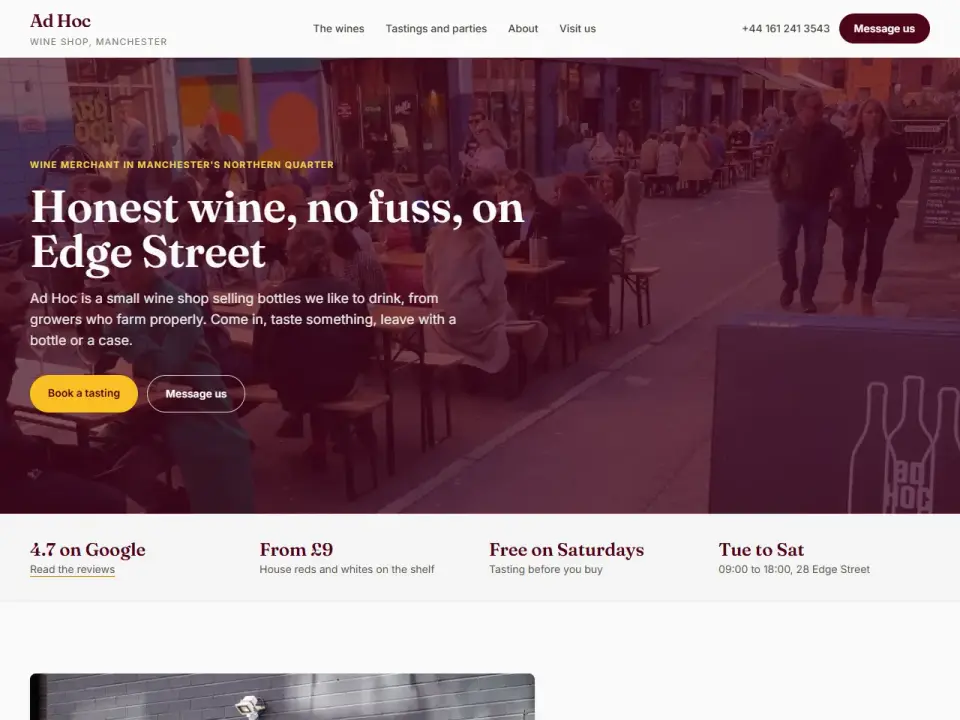 The Ad Hoc Wine Shop website