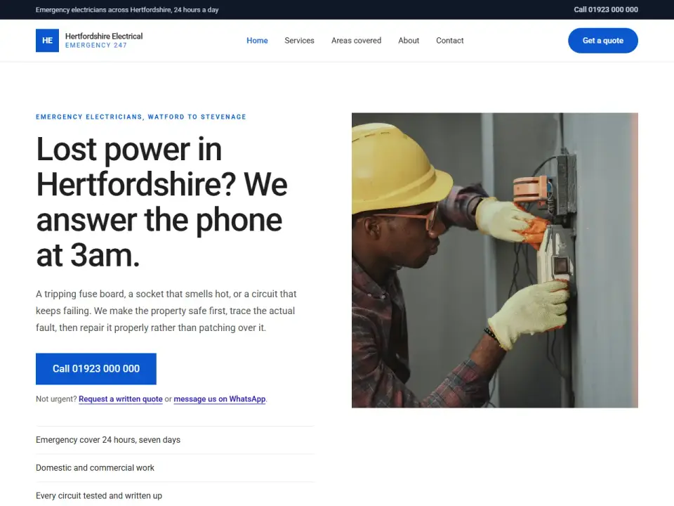 The Hertfordshire Electrical Emergency website
